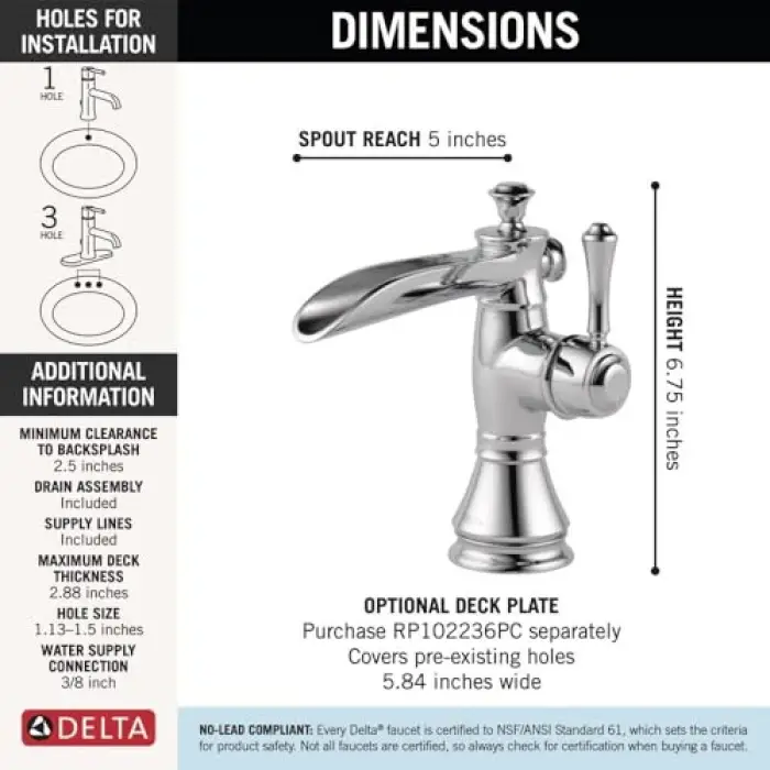 Cassidy Single Hole Lavatory Faucet, Available in Various Colours