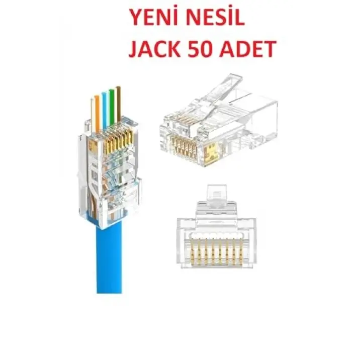 Cat6 RJ45 EZ Delikli Network Jack Konnektör, 50 Adet