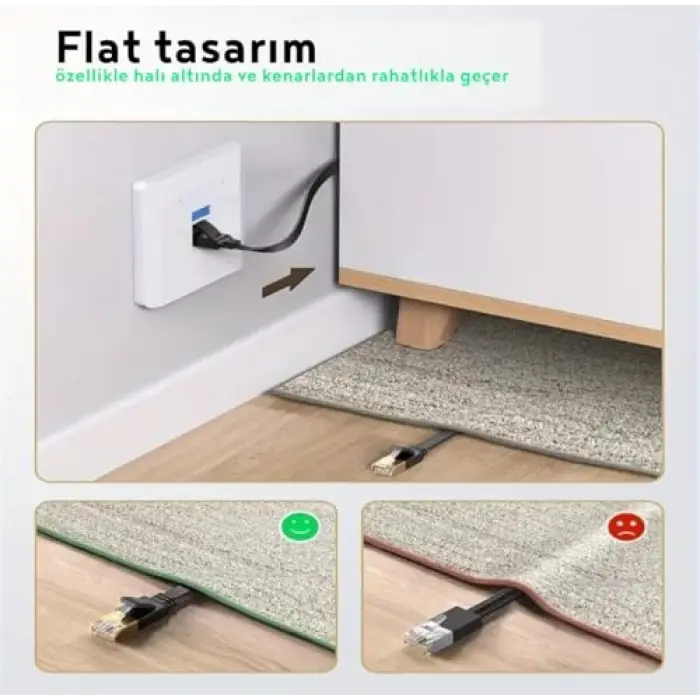 CAT7 Ethernet Kablosu 5 Metre 10Gbps Premium Flat Modem Ağ Kablosu 5mt