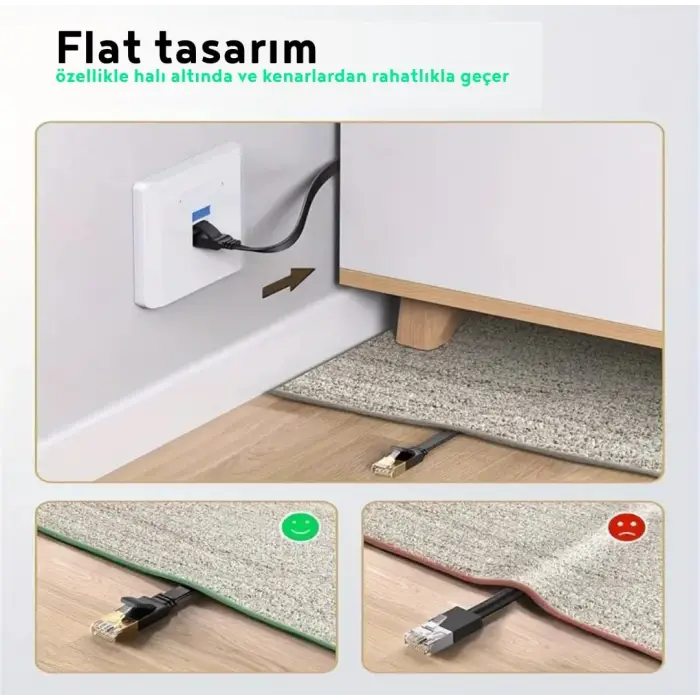 CAT7 Ethernet Kablosu 5 Metre 10Gbps Premium Flat Modem Ağ Kablosu 5mt