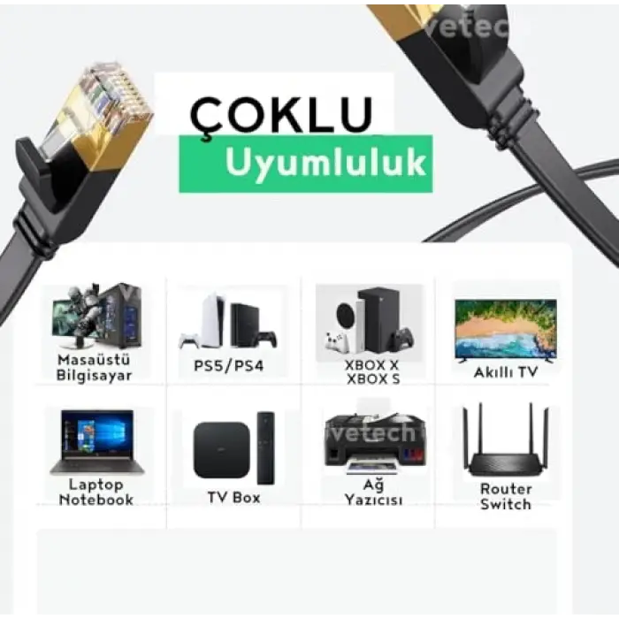 CAT7 Ethernet Kablosu (5 Metre) 10Gbps Premium İnternet Lan Kablo Flat Modem Ağ Kablosu 5mt