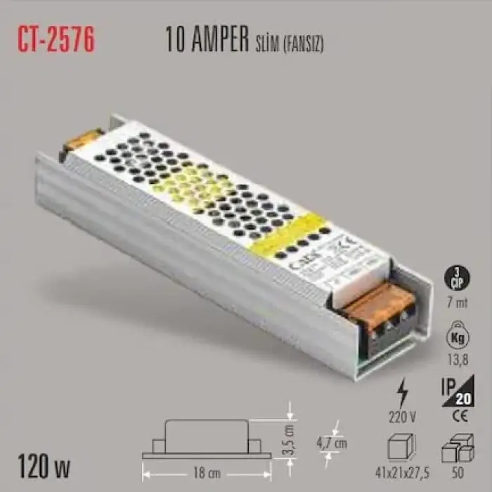 Cata Ct-2576 10 Amper Slim Şerit Led Trafosu 120 W