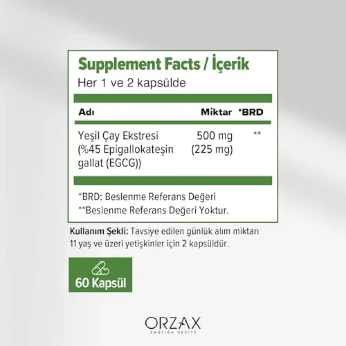 Çay Takviyesi 500 Mg 60 Kapsül