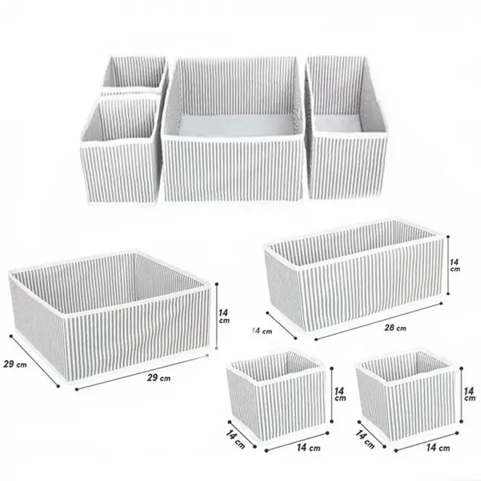 Çekmece organizeri, gri çizgili, 4lü set, farklı boyutlarda