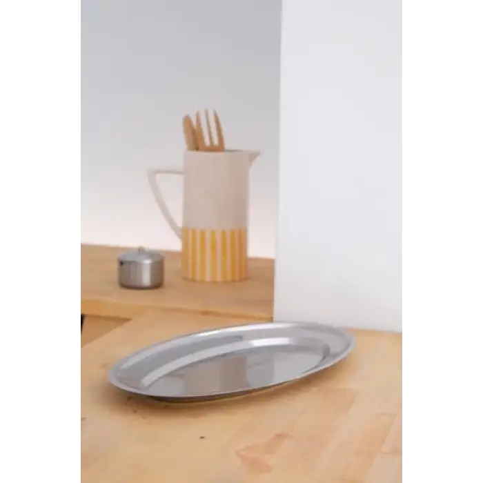 Çelik 33 cm Salata Servis/Sunum Tepsi Metal Tabak