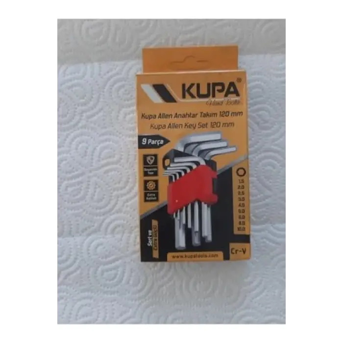 Çelik Alyan Anahtar Seti, Kısa 120 Mm, 9 Parça