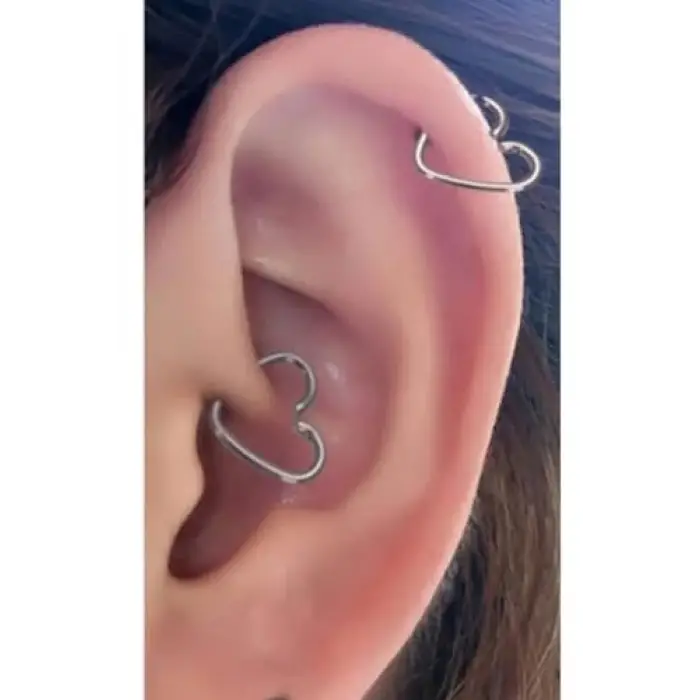 Çelik Kalp Figürlü Helix Daith Piercing, gümüş1