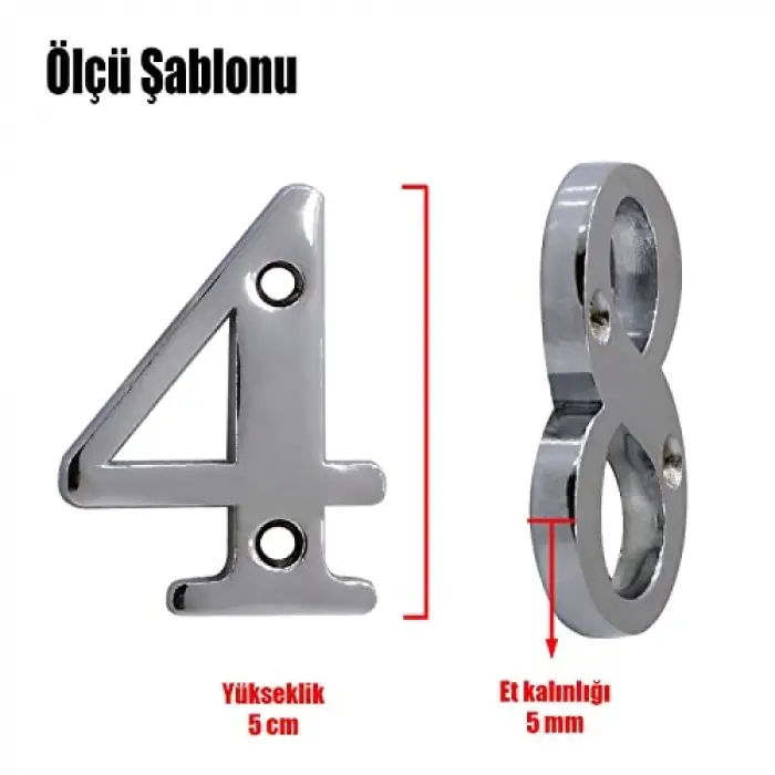 Çelik Kapı Numarası Parlak Krom 6 Numara, 5 cm