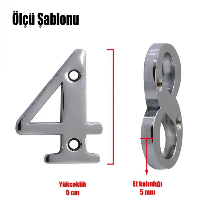 Çelik Kapı Numarası Parlak Krom 7 Numara, 5 cm