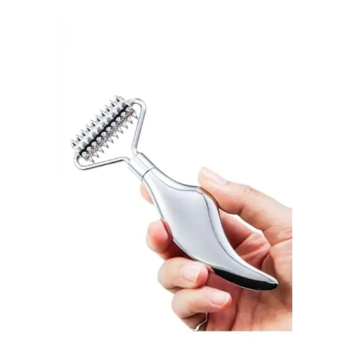 Çelik tırtıklı Face Roller yüz masaj aleti