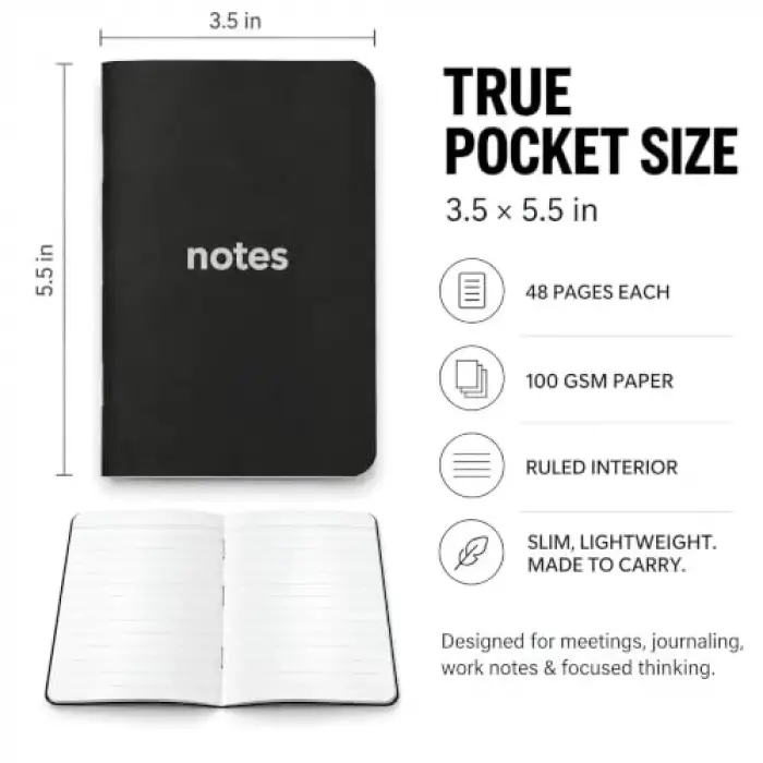 Cep Not Defteri, 3lü Defter Seti, Çizgili Mini Defter, 48 Sayfa