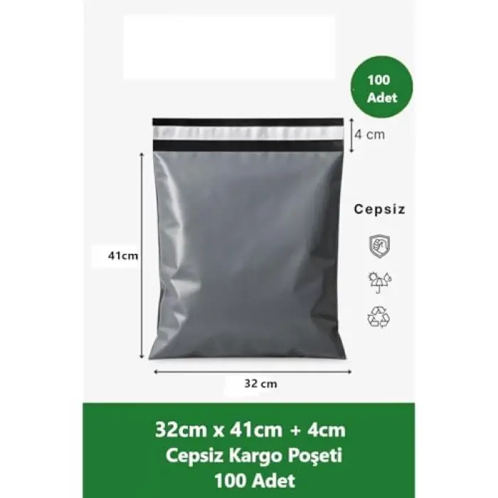 Cepsiz Kargo Poşeti | 32 x 41+4 cm | 100 Adet | Siyah