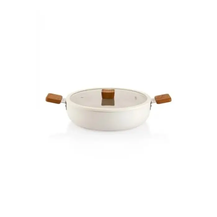 Ceramoni Seramik Basık Tencere 28 Cm-Krem
