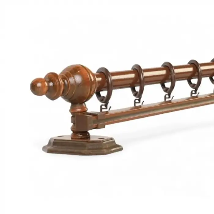Ceviz Tek Raylı Ahşap Rustik Perde Askısı (250 CM)