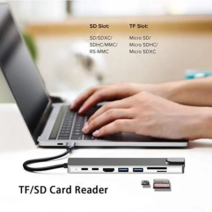 CF10 Macbook Uyumlu Type-C™ - 4K HDMI, 2* Type-C, 2* USB 3.0, Ethernet Lan, 2* SD 8IN1 Hub Adaptör
