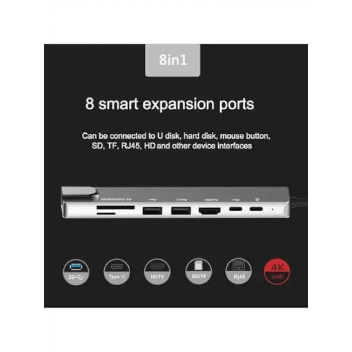 CF10 Macbook Uyumlu Type-C™ - 4K HDMI, 2* Type-C, 2* USB 3.0, Ethernet Lan, 2* SD 8IN1 Hub Adaptör