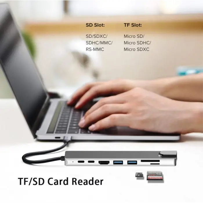 CF10 Macbook Uyumlu Type-C™ - 4K HDMI, 2* Type-C, 2* USB 3.0, Ethernet Lan, 2* SD 8IN1 Hub Adaptör