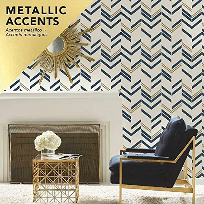 Chevron Blue Stripe Peel & Stick duvar kağıdı