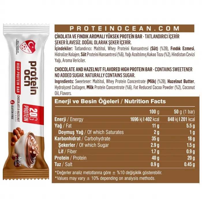 Chocolate-Hazelnut Aromalı Protein Bar 50 g x 12 Adet