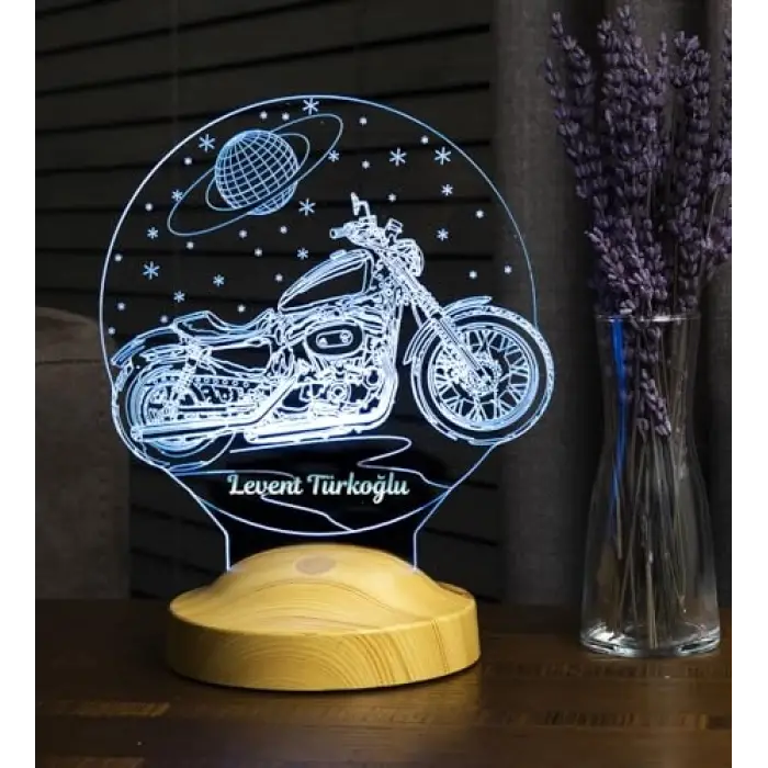 Chopper Motosiklet Figürlü Kişiye Özel 3 Boyutlu LED Lamba