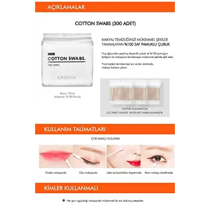 Çift Taraflı Makyaj Pamuğu Cotton Swabs (300Adet)