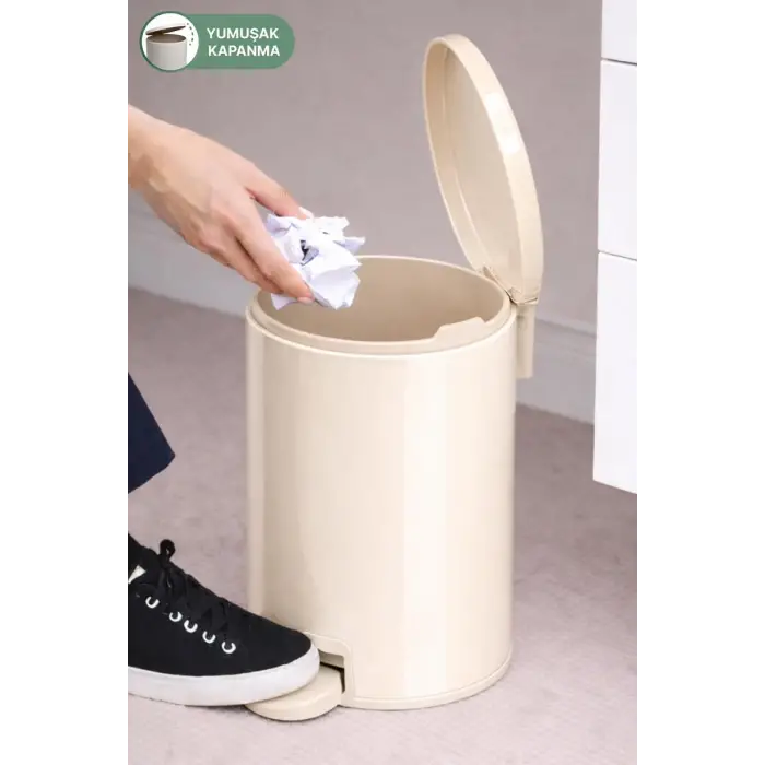 Cigo 3 L Banyo Mutfak Ofis Çelik Çöp Kovası - Bej