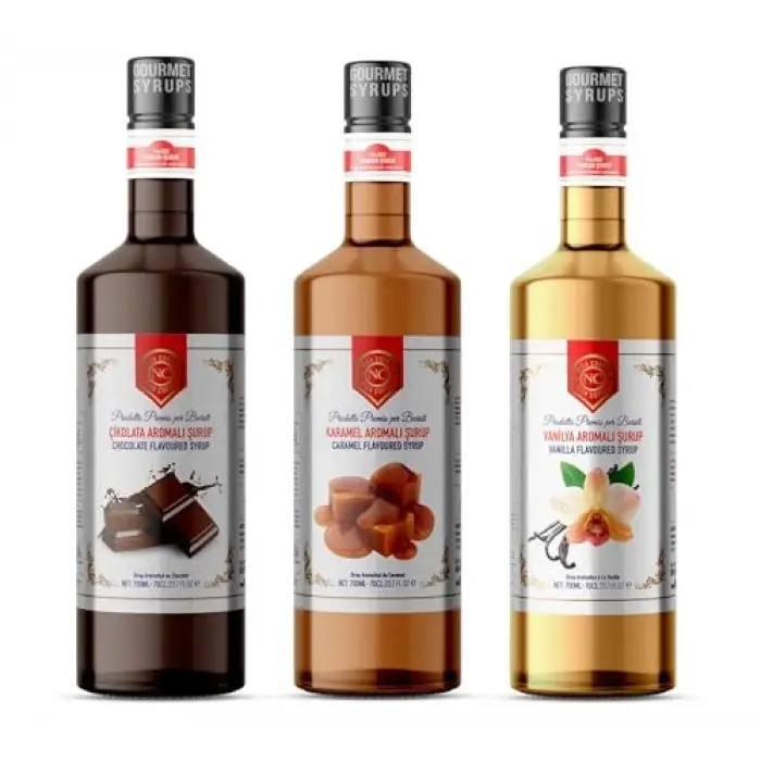 Çikolata; Karamel, Vanilya Aromalı Şurup 3lü Set (3x700 ml)