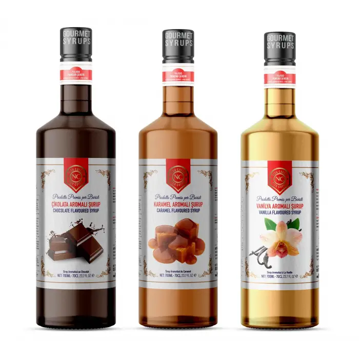 Çikolata; Karamel, Vanilya Aromalı Şurup 3lü Set (3x700 ml)