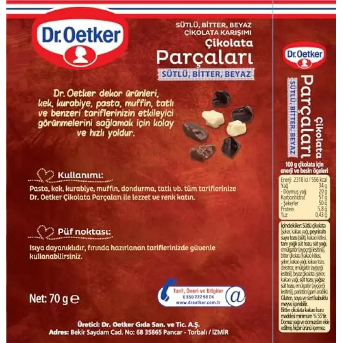 Çikolata Parçaları, 3 Renk 70 g