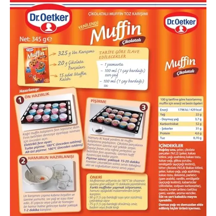 Çikolatalı muffin karışımı 345 g