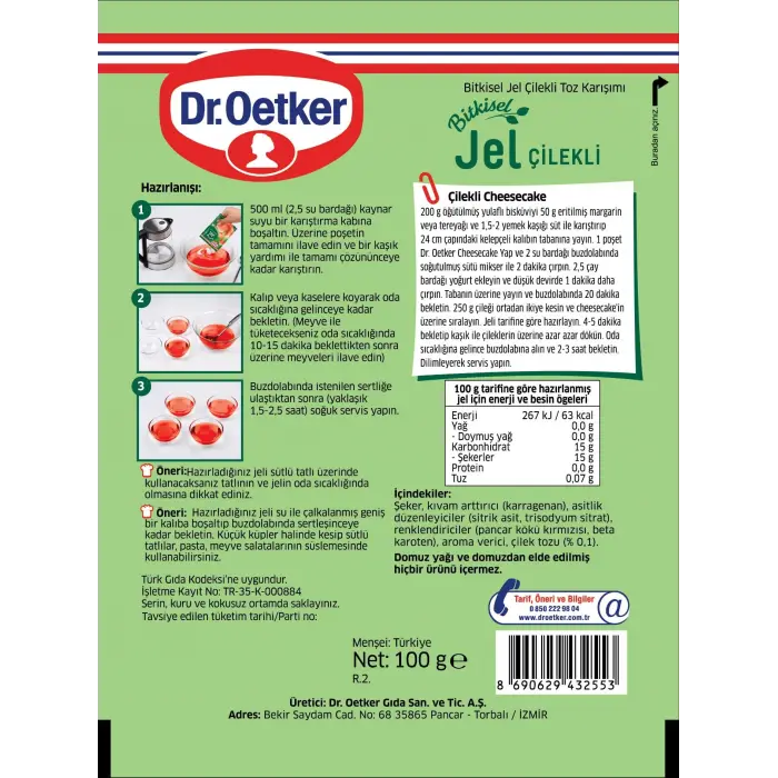 Çilek aromalı bitkisel jel, 100 g