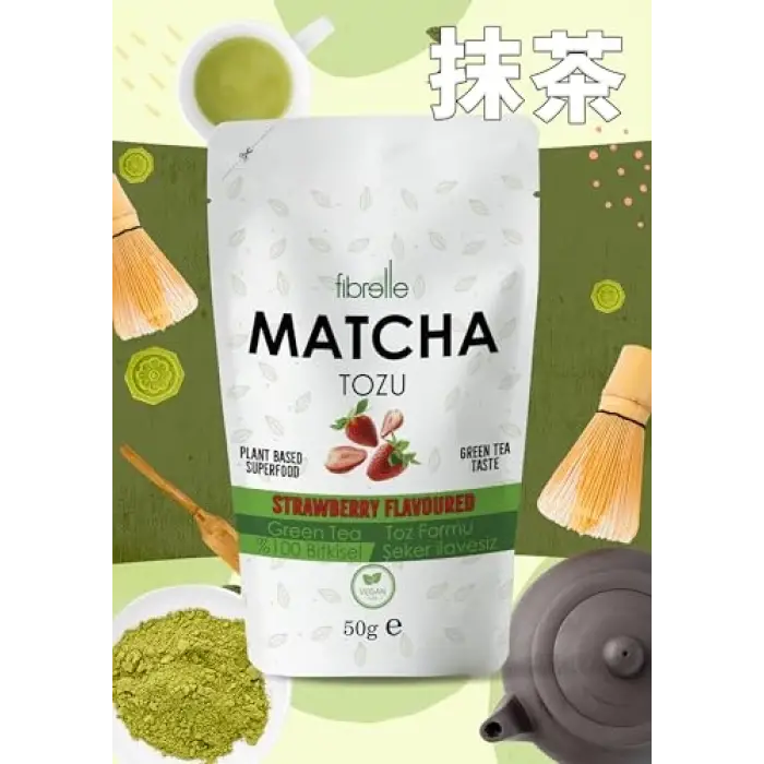 Çilek Aromalı Matcha Çayı 50g