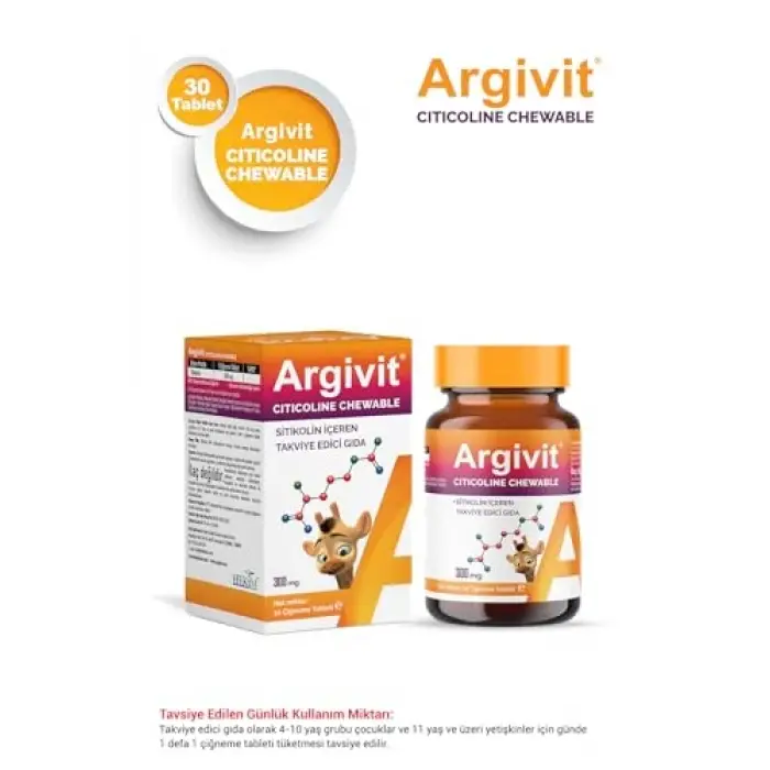 Citicoline Chewable Sitikolin İçeren Takviye Edici Gıda 30 Tablet Çiğneme Tableti
