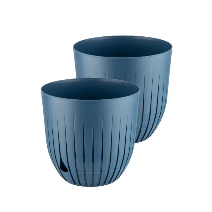 Çizgi Delikli Çiçek 2 L Mavi Tabaklı Plastik Balkon Saksısı