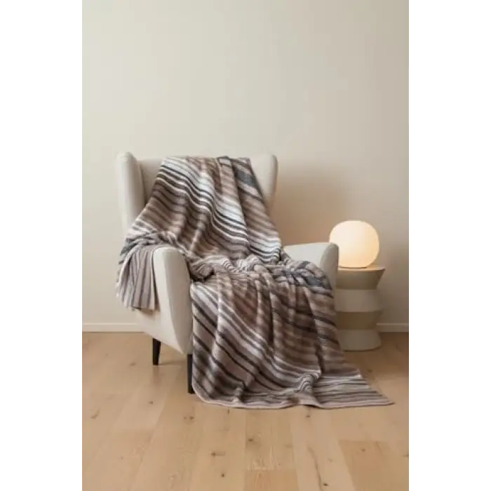 Çizgili pamuklu battaniye, tek kişilik