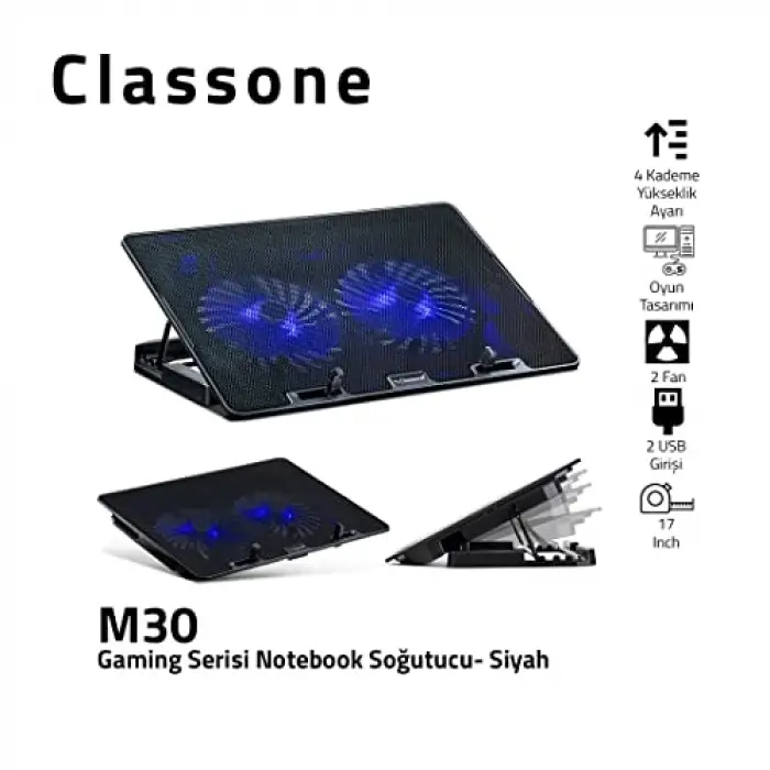 Classone M30 Gaming Led Notebook Soğutucu, 15.6, Mavi