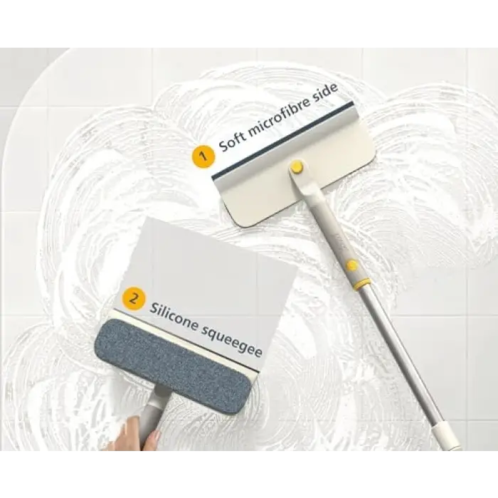CleanTech 2-in-1 Glass Cleaner Shower Squeegee with Washable Microfiber Pad and Space-Saving Foldable Handle