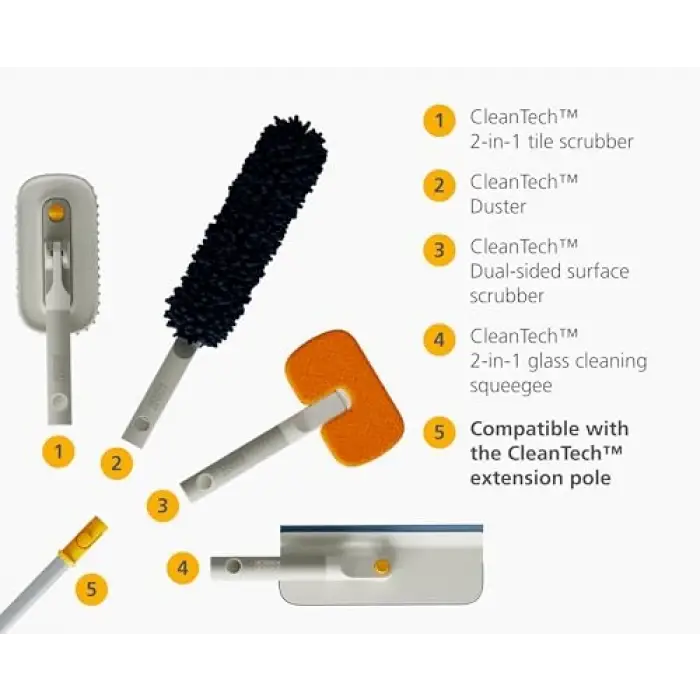 CleanTech 2-in-1 Glass Cleaner Shower Squeegee with Washable Microfiber Pad and Space-Saving Foldable Handle