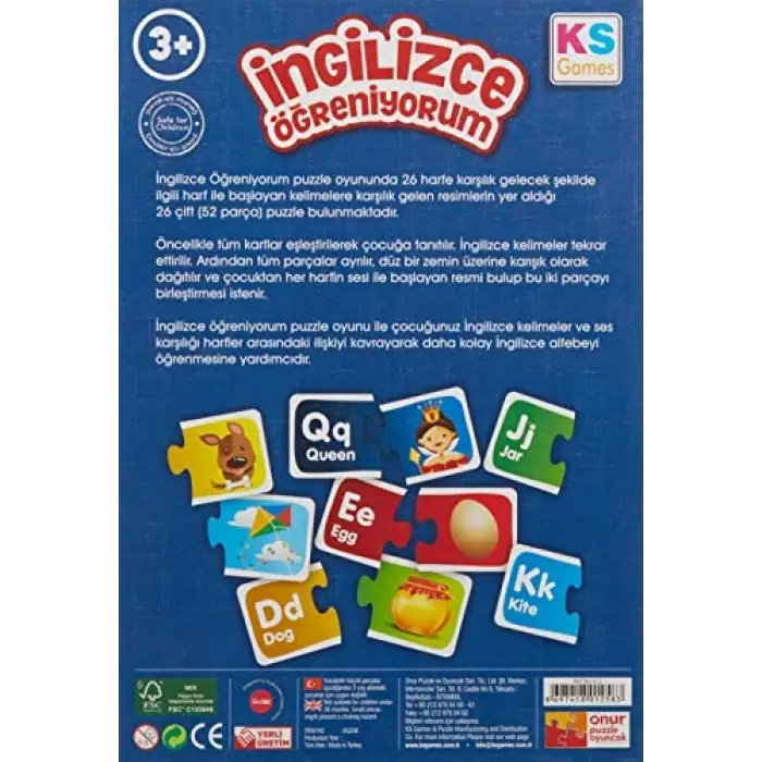 Çocuk İngilizce Öğreniyorum 52 parça puzzle