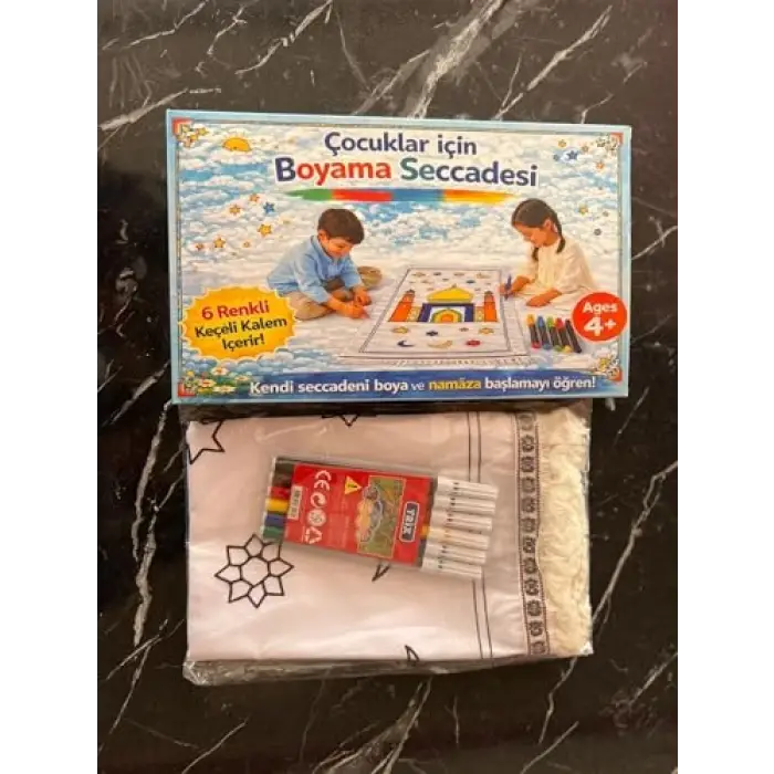 Çocuklar İçin Boyamalı Seccade 6 renk Keçeli kalem