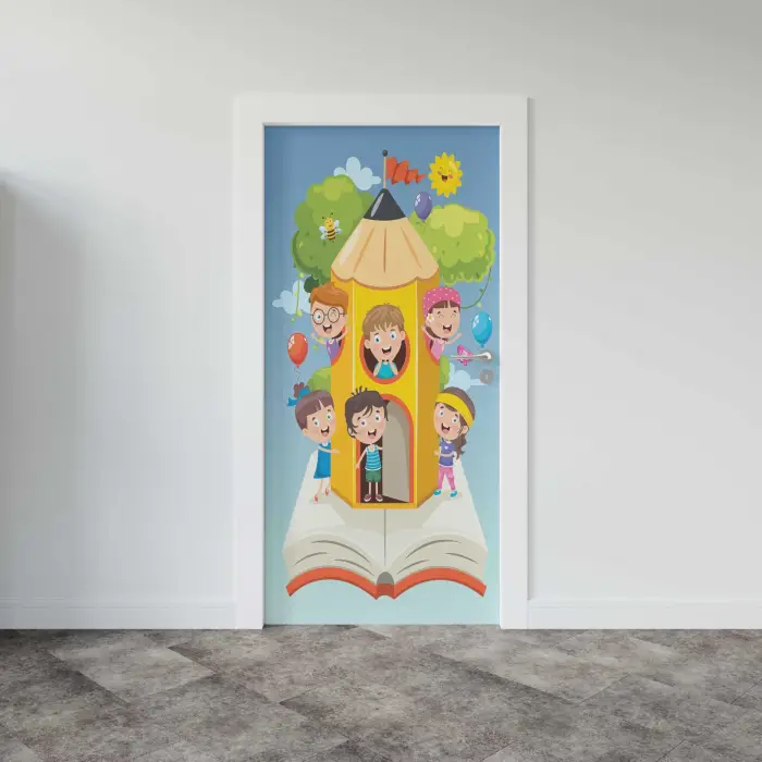Çocuklar için Kalem Desenli Kapı Giydirme Sticker Folyosu