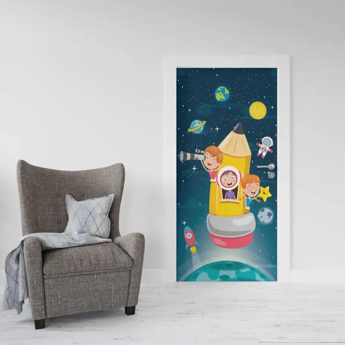 Çocuklar için Uzay Temalı Kapı Sticker Folyosu