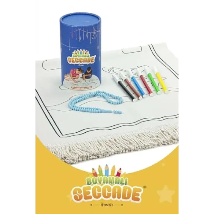 Çocuklara Özel Yıkanabilir Boyamalı Seccade Seti (Mavi)