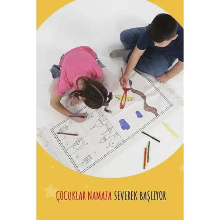 Çocuklara Özel Yıkanabilir Boyamalı Seccade Seti (Mavi)