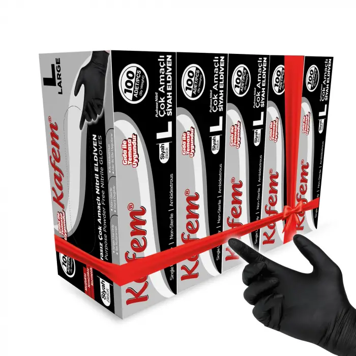 Çok Amaçlı Siyah Nitril Eldiven (L) 100 Lü X 5 Paket