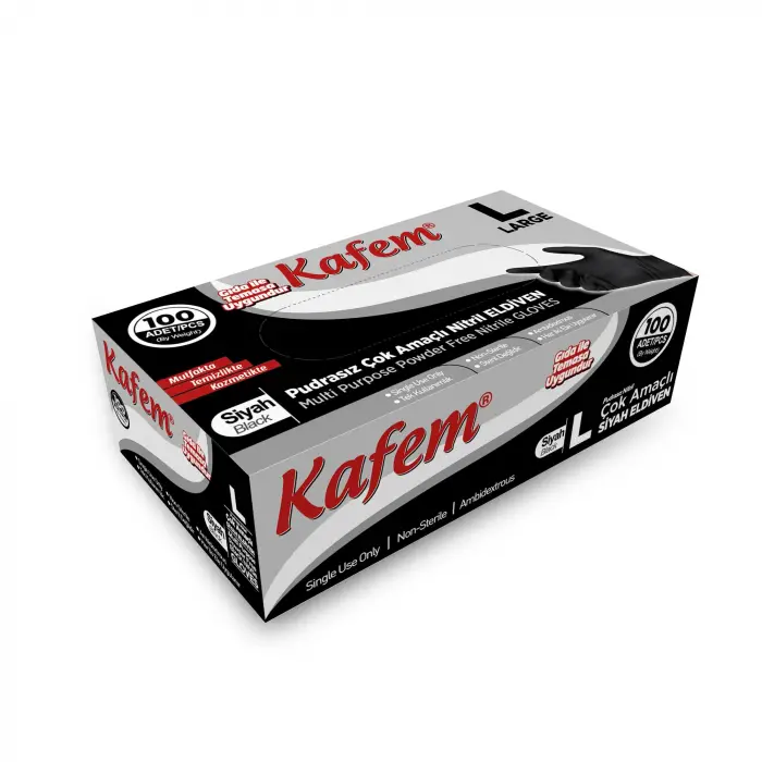 Çok Amaçlı Siyah Nitril Eldiven (L) 100 Lü X 5 Paket