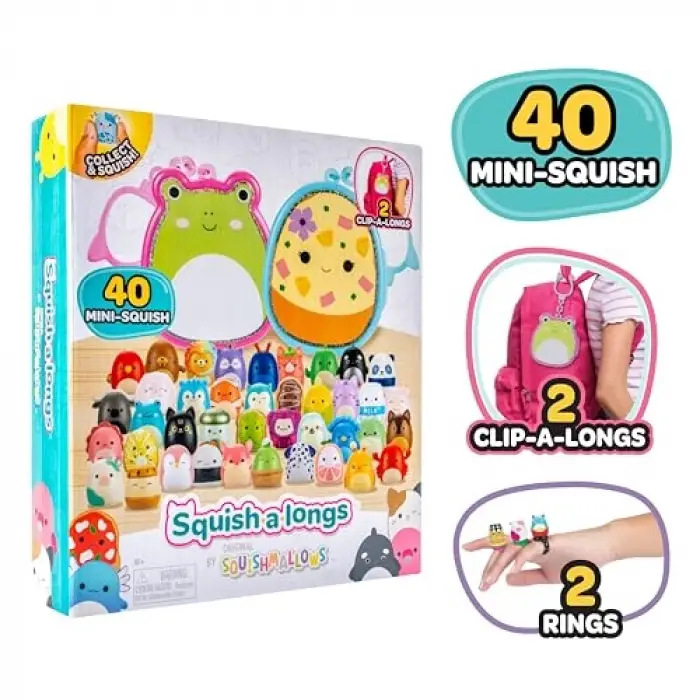 Çoklu pelüş paket; 2 Clip-a-Longs ve 40 Mini Squish içerir