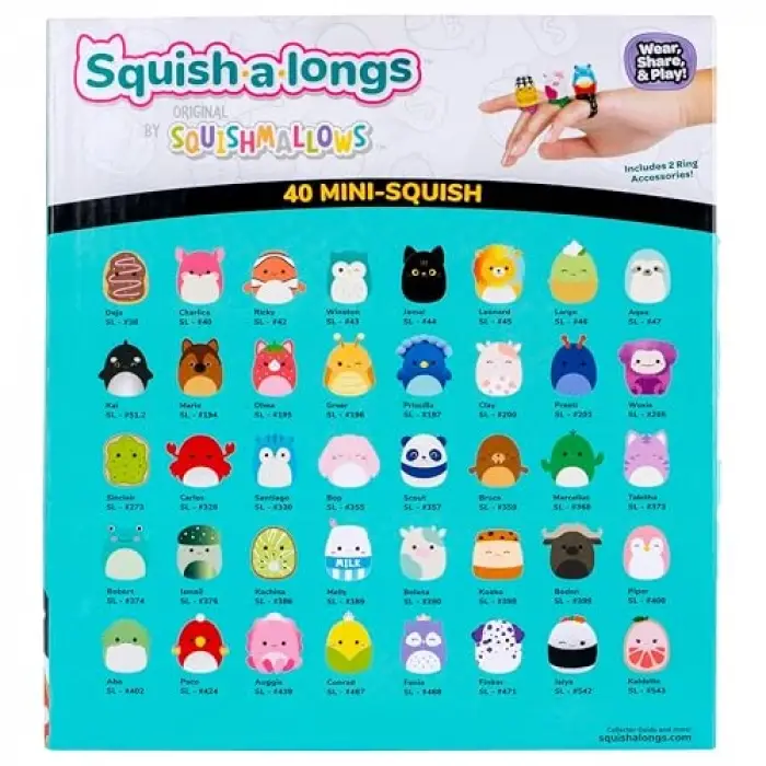 Çoklu pelüş paket; 2 Clip-a-Longs ve 40 Mini Squish içerir