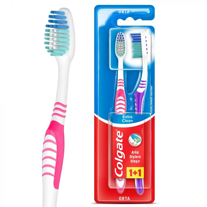 Colgate Extra Clean Dil Temizleyicili Arka Dişlere Uzanan Orta Diş Fırçası 1+1
