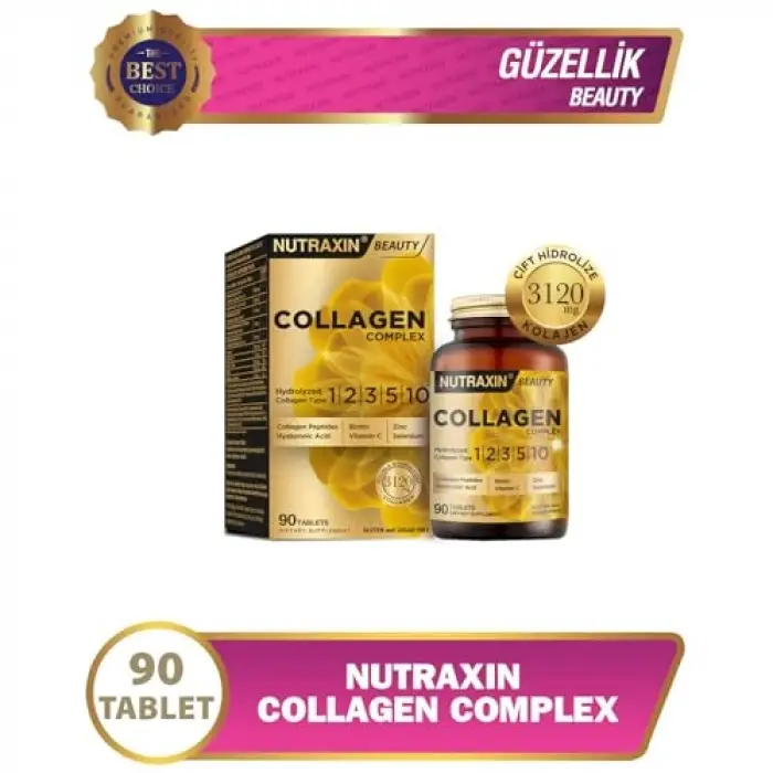 Collagen Complex Tablet | 5 Tip Kolajen (Tip I, II, III, V, X) + Hyalüronik Asit, Elastin, C Vitamini | Şeker ve Gluten İçermez | 90 Tablet